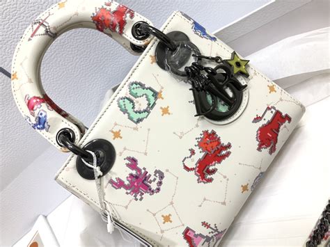 Mini Lady Dior Bag Latte Multicolor Dior Pixel Zodiac Printed Calfs